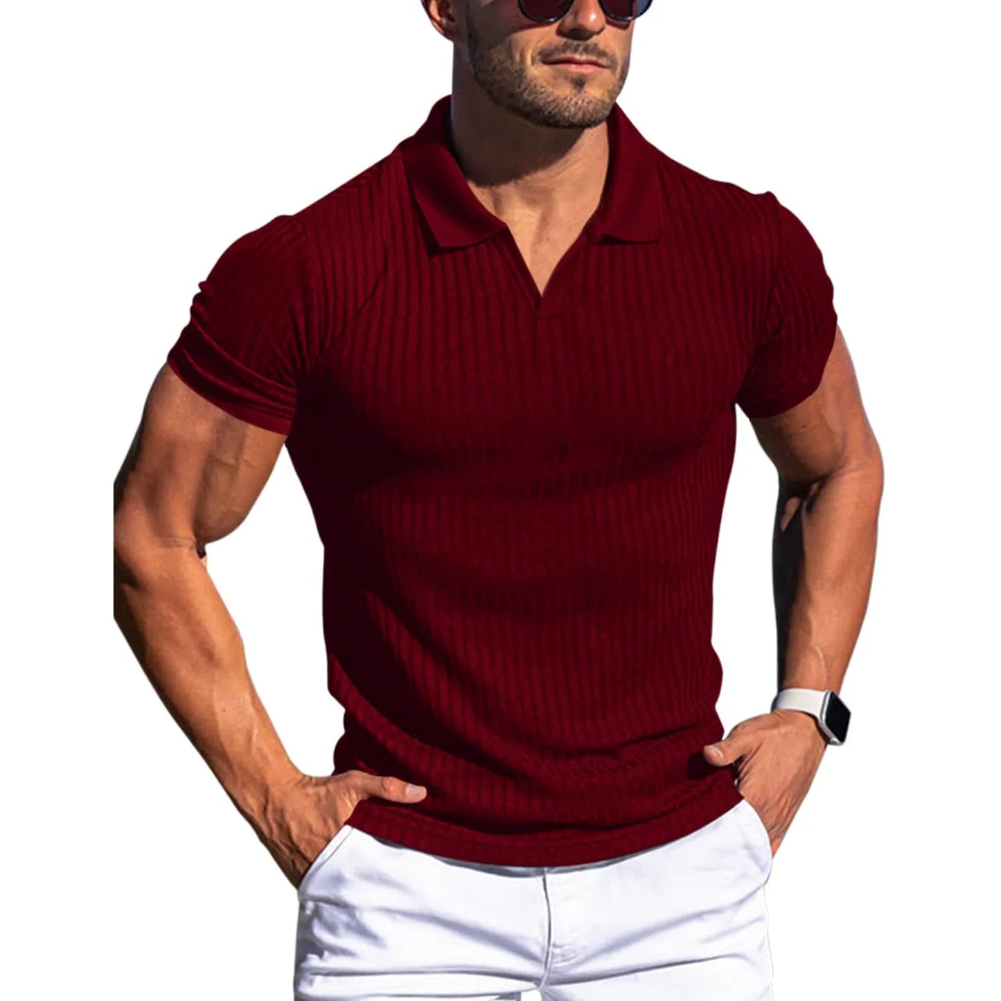 Camisetas masculinas de manga curta com gola polo, camisetas de malha, cores sólidas