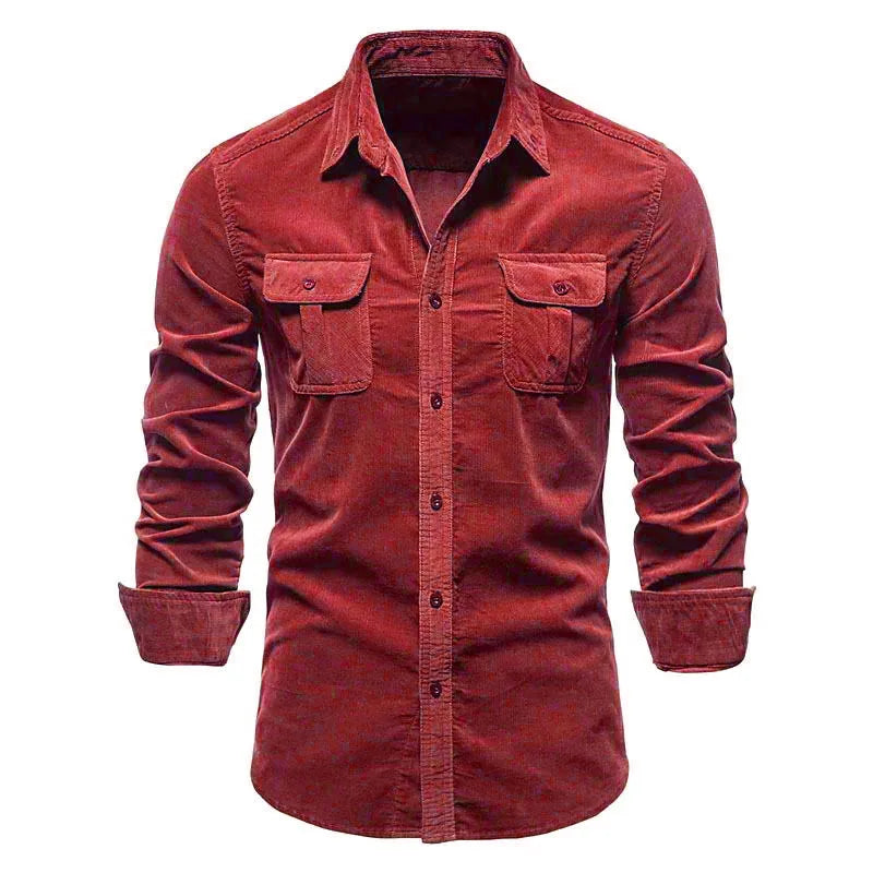 Camisa de veludo cotelê masculina de algodão, casaco casual de manga comprida
