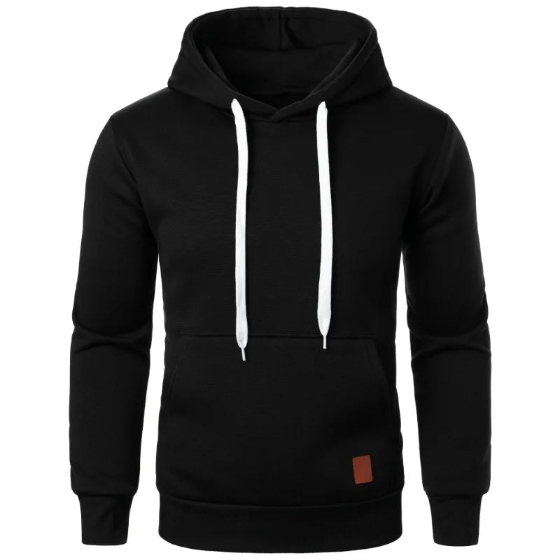 Moletom casual masculino com capuz e cordão, blusa de manga comprida, moda urbana para atividades ao ar livre, cor sólida, leve