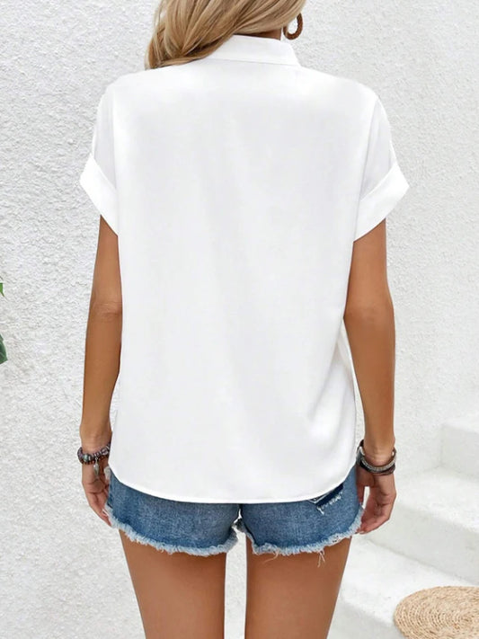 Camisa de manga curta, cor sólida, elegante, casual, para mulheres, primavera-verãos