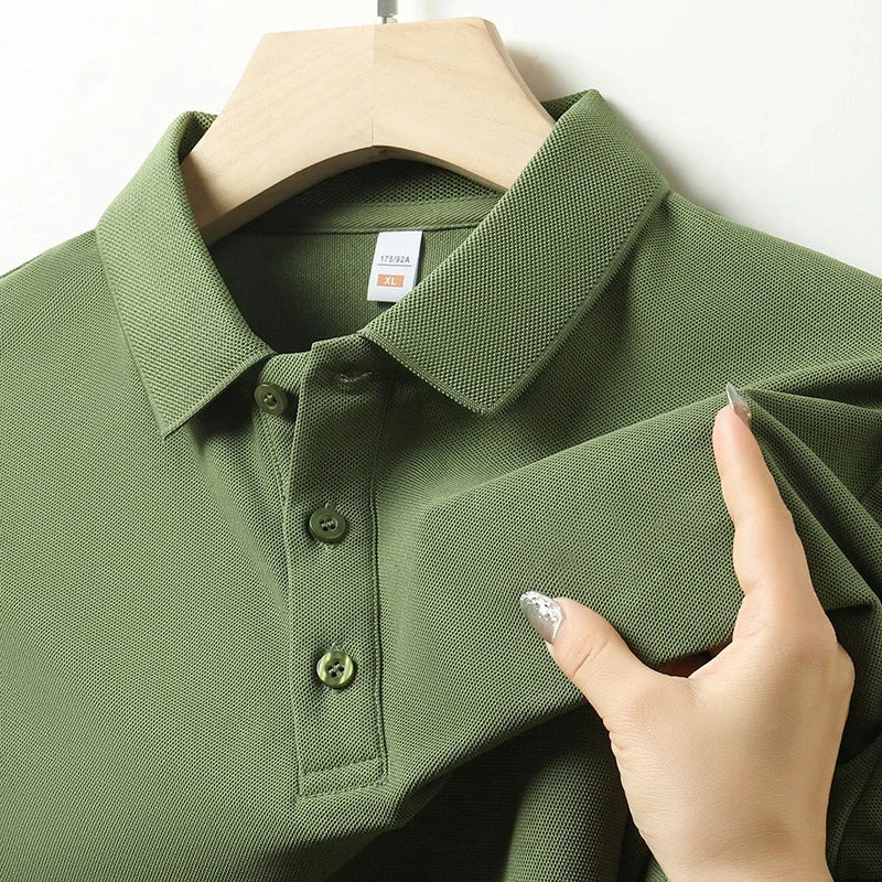 Camisa polo masculina de manga curta, cor sólida, casual, moda verão, confortável