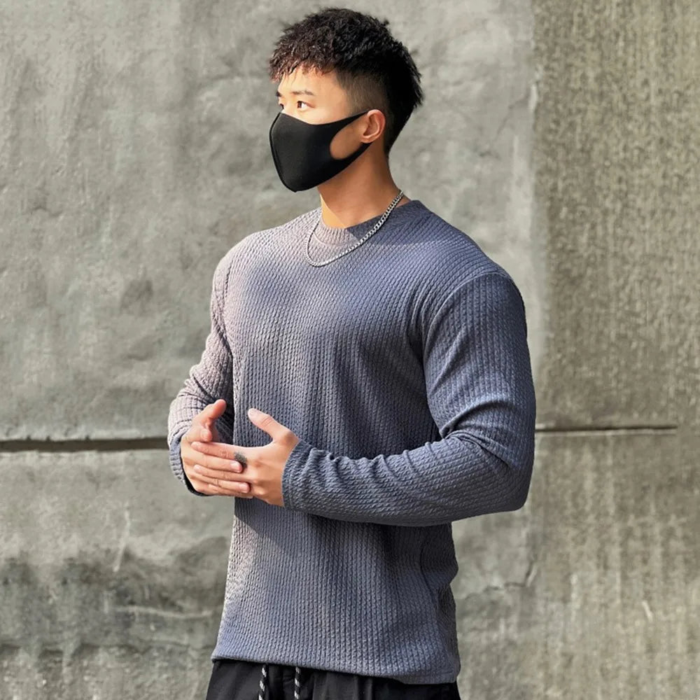 Camiseta casual masculina de manga comprida