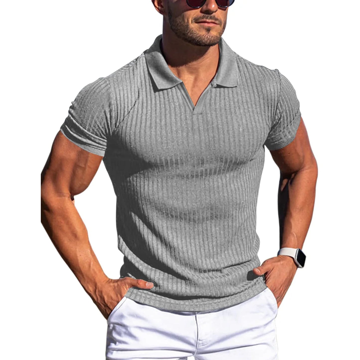 Camisetas masculinas de manga curta com gola polo, camisetas de malha, cores sólidas