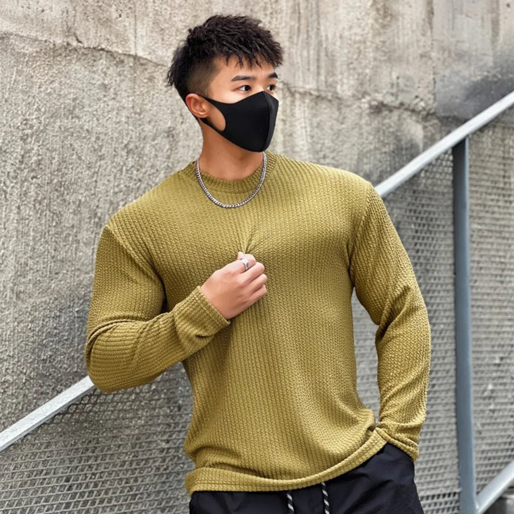 Camiseta casual masculina de manga comprida