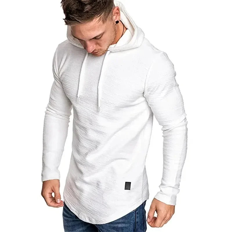 Moletom com capuz masculino de cor sólida, manga comprida, moletom fitness, respirável, streetwear, outono, casacos masculinos