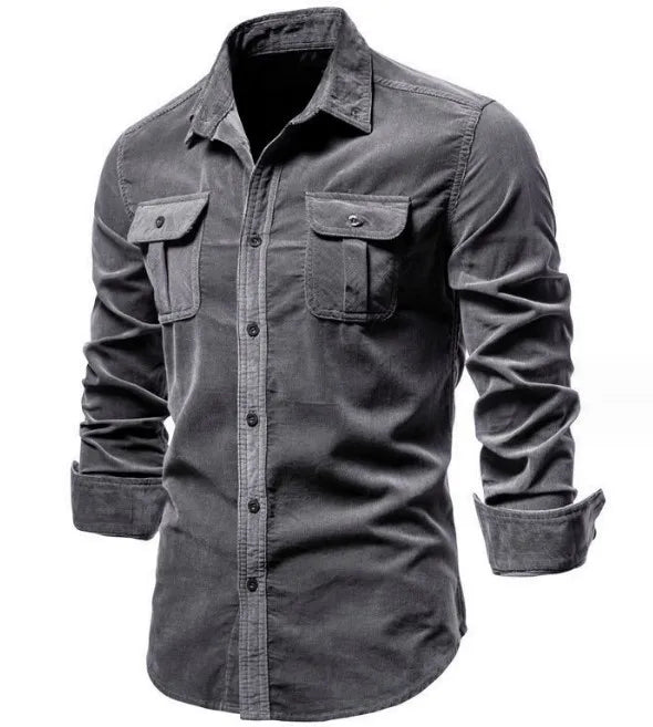 Camisa de veludo cotelê masculina de algodão, casaco casual de manga comprida