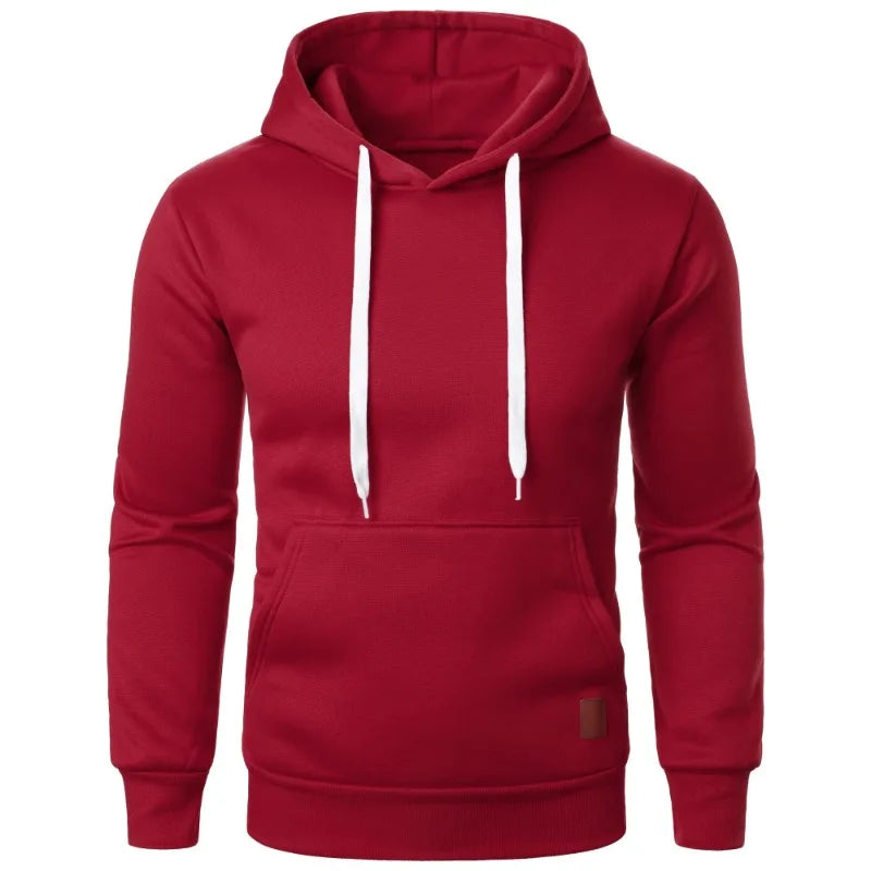 Moletom casual masculino com capuz e cordão, blusa de manga comprida, moda urbana para atividades ao ar livre, cor sólida, leve