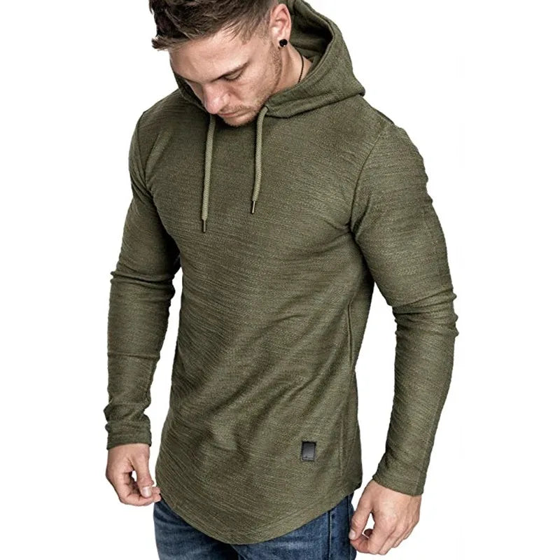 Moletom com capuz masculino de cor sólida, manga comprida, moletom fitness, respirável, streetwear, outono, casacos masculinos