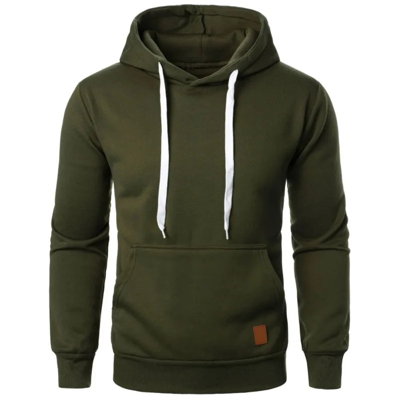 Moletom casual masculino com capuz e cordão, blusa de manga comprida, moda urbana para atividades ao ar livre, cor sólida, leve
