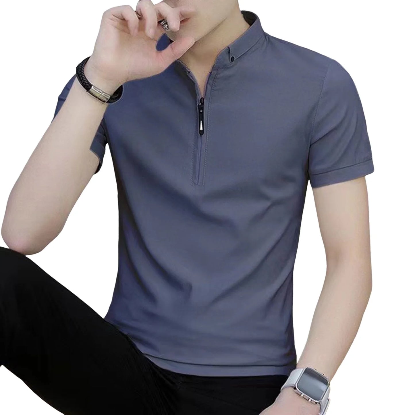 Camiseta masculina de manga curta, nova, de cor sólida, de algodão e linho, respirável