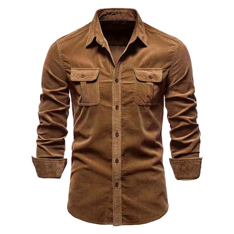 Camisa de veludo cotelê masculina de algodão, casaco casual de manga comprida