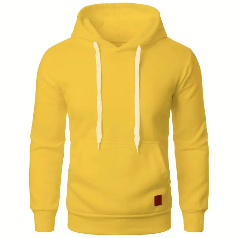 Moletom casual masculino com capuz e cordão, blusa de manga comprida, moda urbana para atividades ao ar livre, cor sólida, leve