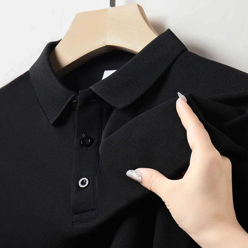 Camisa polo masculina de manga curta, cor sólida, casual, moda verão, confortável