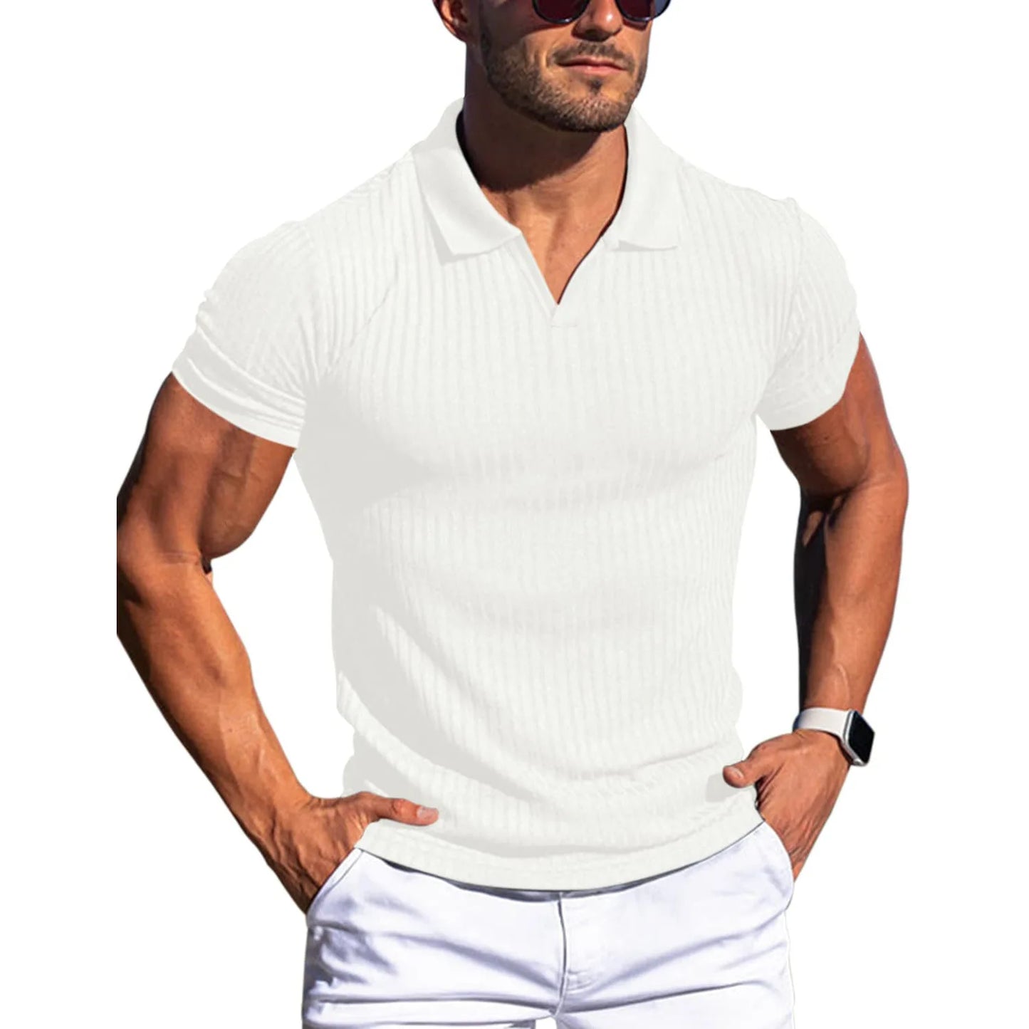 Camisetas masculinas de manga curta com gola polo, camisetas de malha, cores sólidas