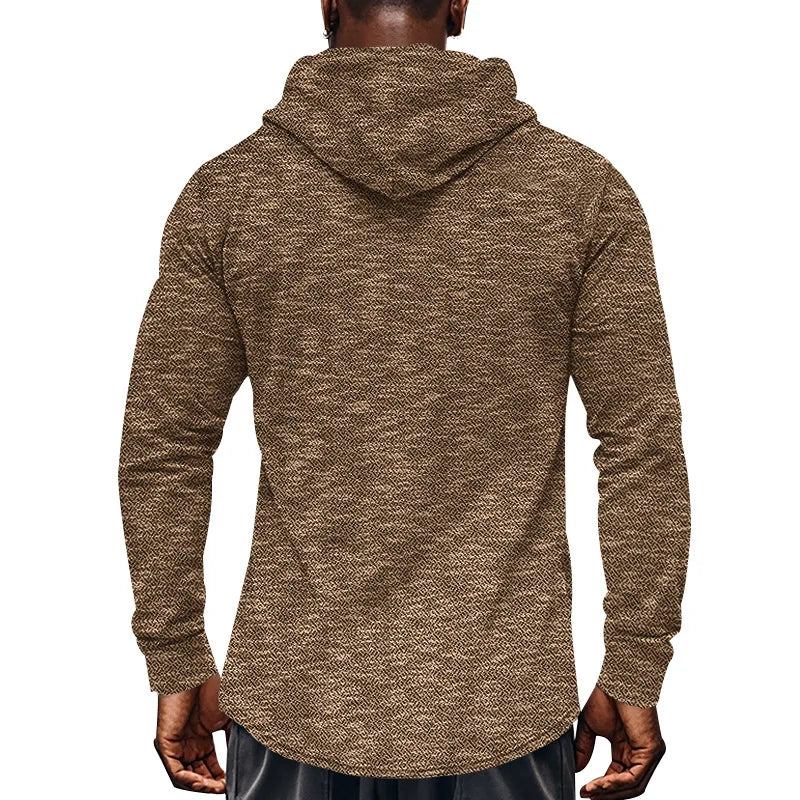Camiseta masculina de manga comprida com capuz, esportiva/lazer, outono e inverno