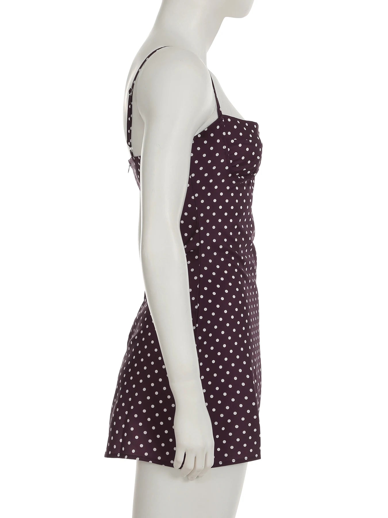 Vestido básico casual com estampa de bolinhas, decote canoa, sem mangas, minivestido feminino marrom, moda verão 2025