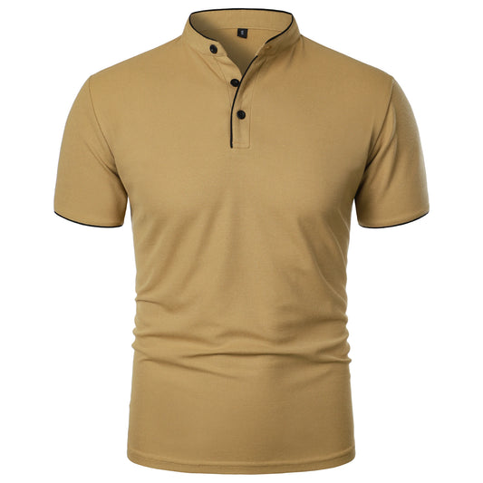 Camiseta masculina de manga curta com gola alta, moda casual diária, cor sólida, camiseta de manga curta com gola alta