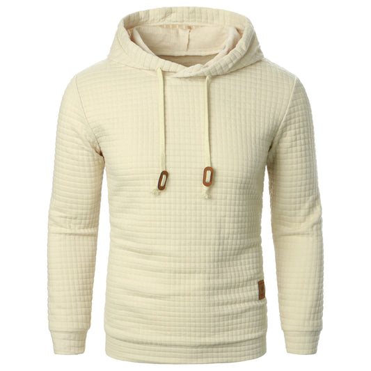 Casaco masculino com capuz, manga comprida, jacquard xadrez, cor quente, outono/inverno