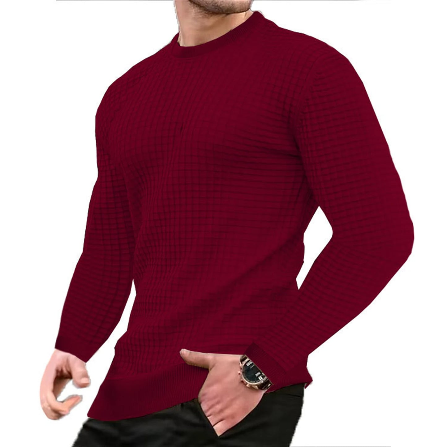 Casaco masculino da moda, xadrez, gola redonda