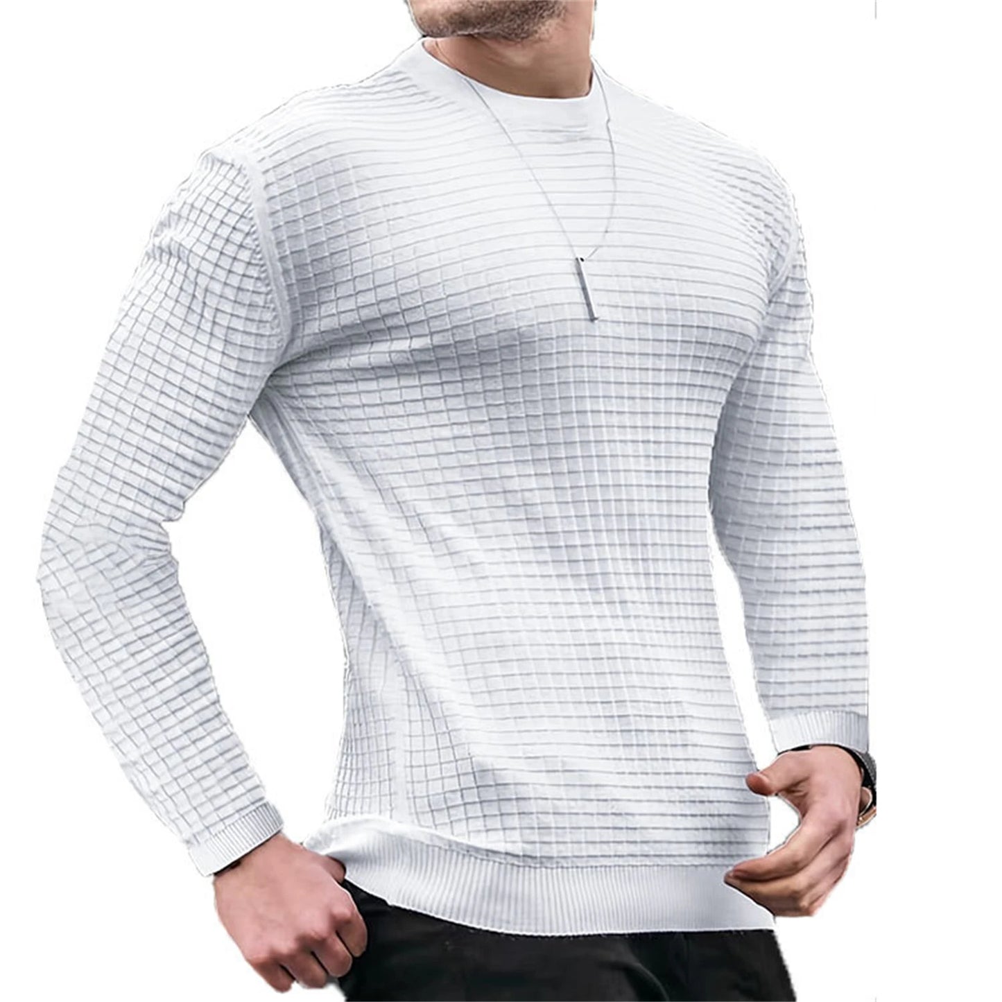 Casaco masculino da moda, xadrez, gola redonda