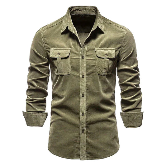 Camisa de veludo cotelê masculina de algodão, casaco casual de manga comprida
