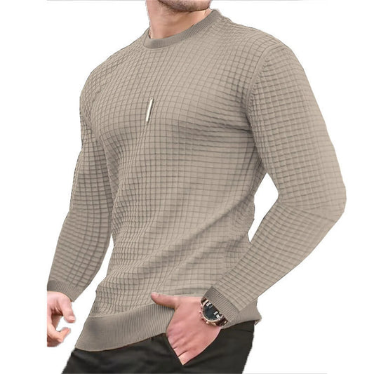 Casaco masculino da moda, xadrez, gola redonda