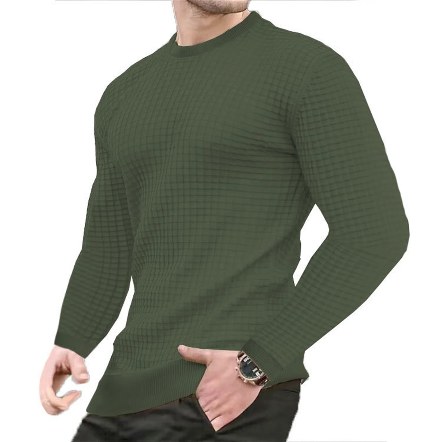 Casaco masculino da moda, xadrez, gola redonda