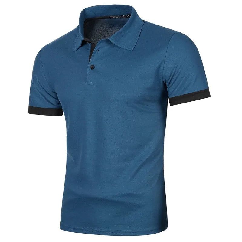 Nova camisa polo masculina de manga curta, cor sólida, streetwear, leve, lapela