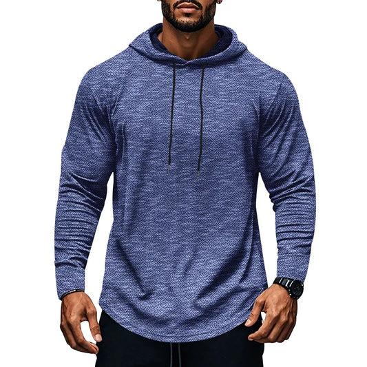Camiseta masculina de manga comprida com capuz, esportiva/lazer, outono e inverno