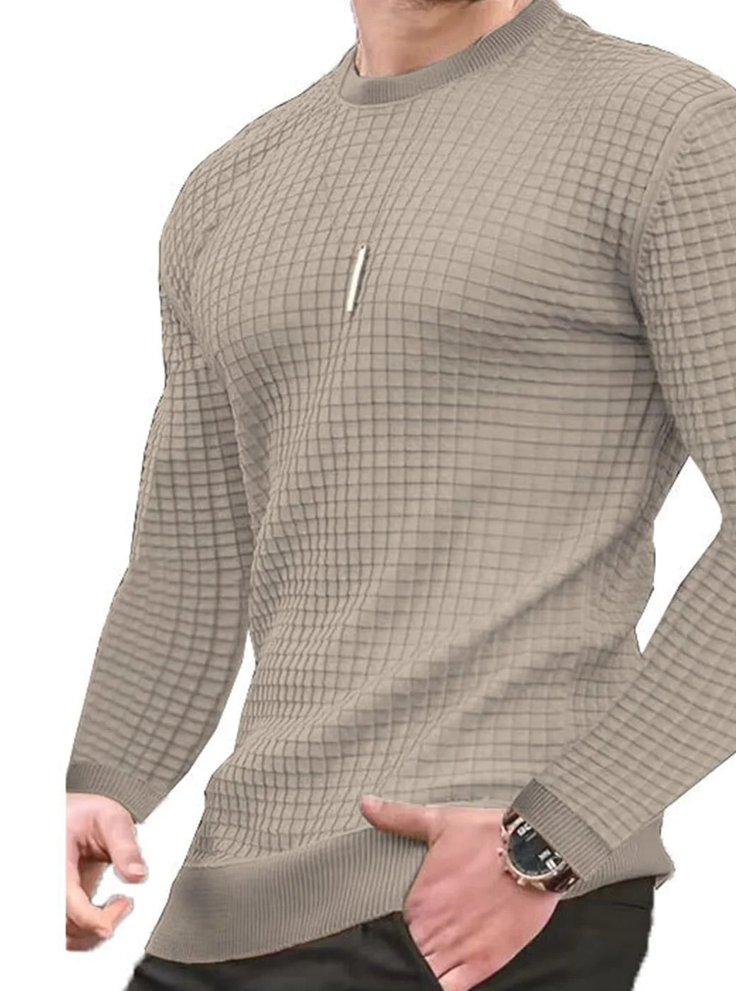 Casaco masculino da moda, xadrez, gola redonda