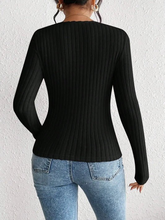 Camisa de malha com gola diamante da moda outono e inverno, casuais femininas de manga comprida