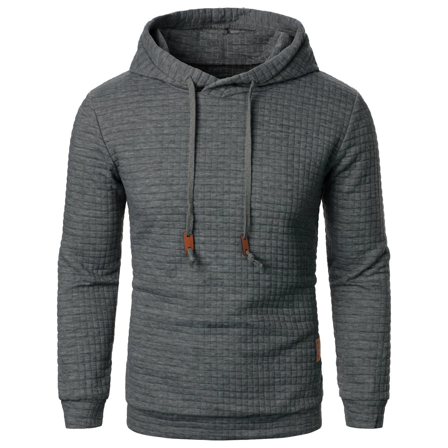 Casaco masculino com capuz, manga comprida, jacquard xadrez, cor quente, outono/inverno