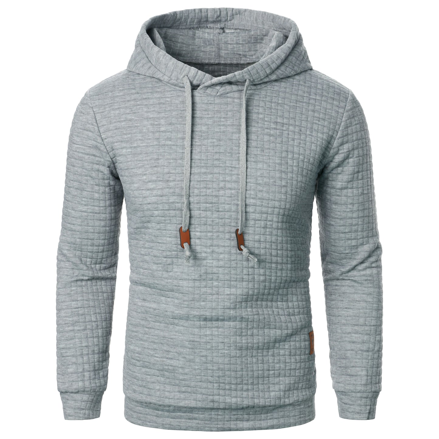 Casaco masculino com capuz, manga comprida, jacquard xadrez, cor quente, outono/inverno