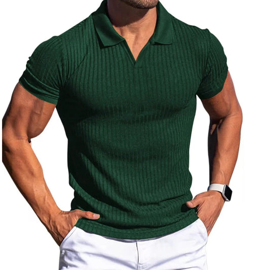Camisetas masculinas de manga curta com gola polo, camisetas de malha, cores sólidas