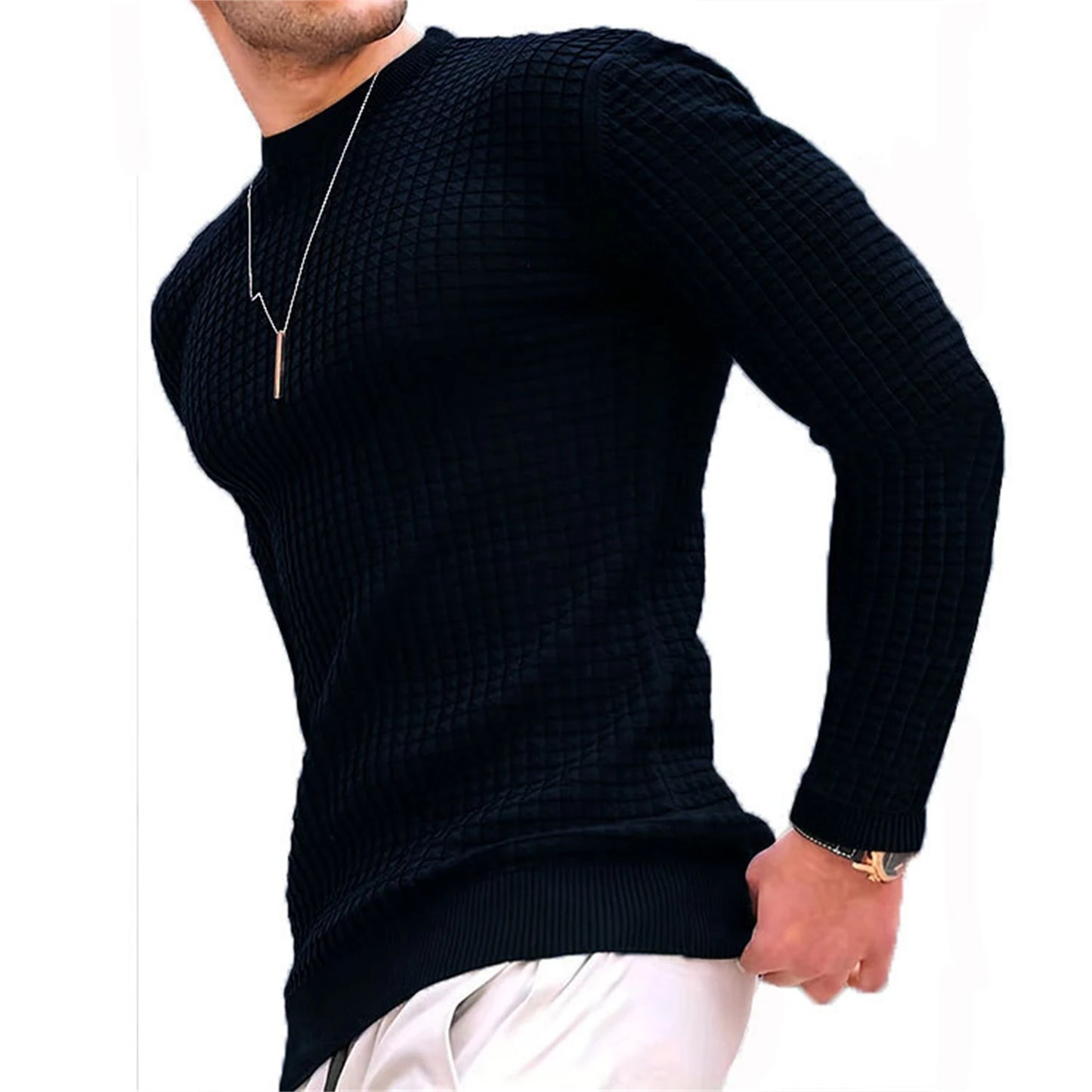 Casaco masculino da moda, xadrez, gola redonda