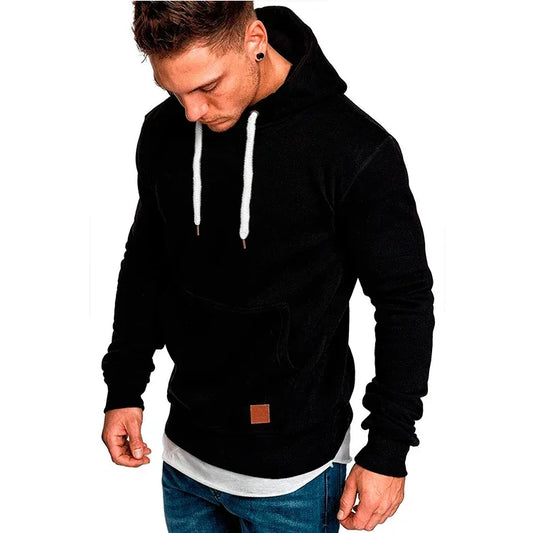 Moletom com capuz de manga comprida, cor sólida, para esportes ao ar livre e lazer,moda outono.