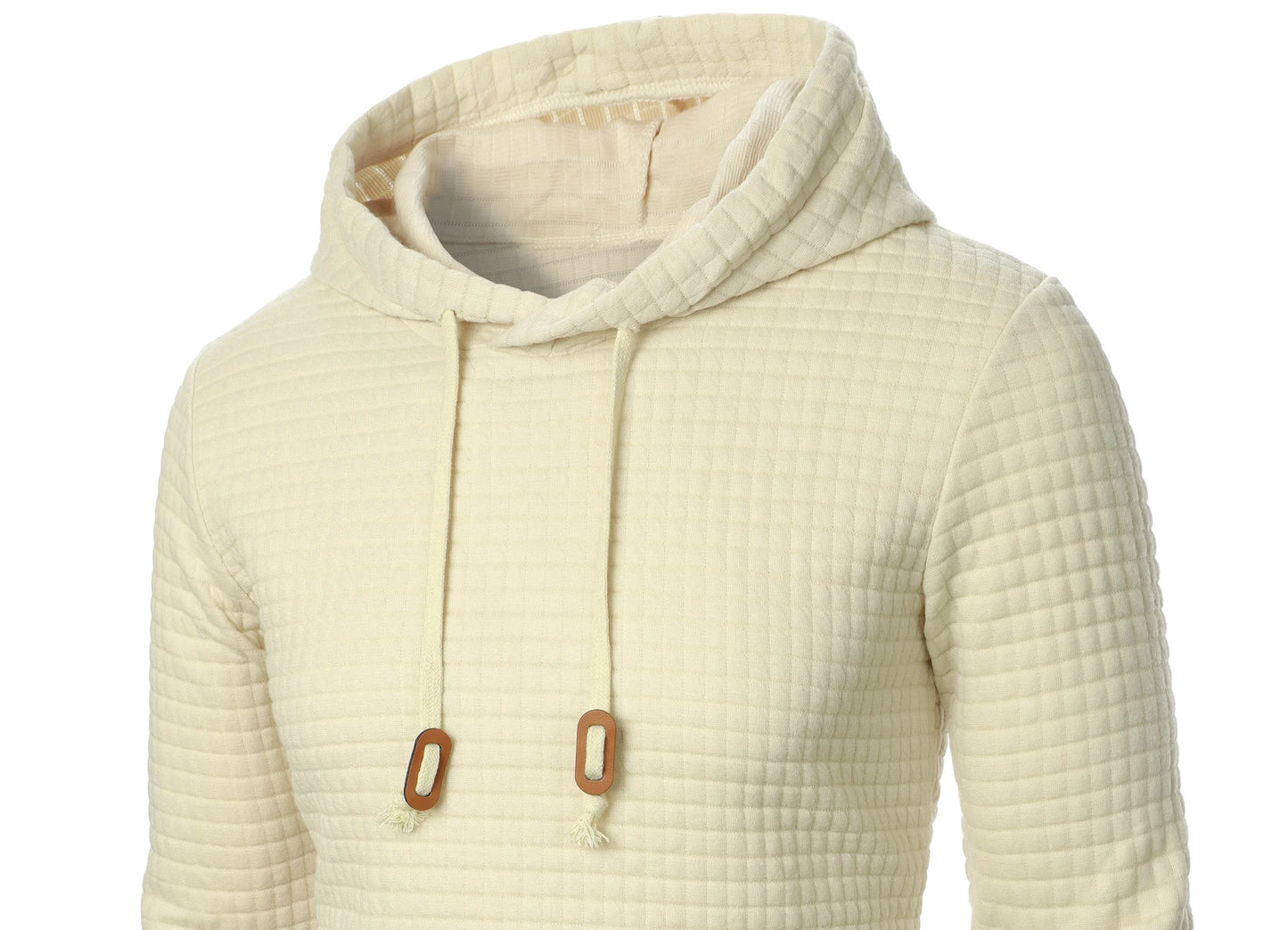 Casaco masculino com capuz, manga comprida, jacquard xadrez, cor quente, outono/inverno