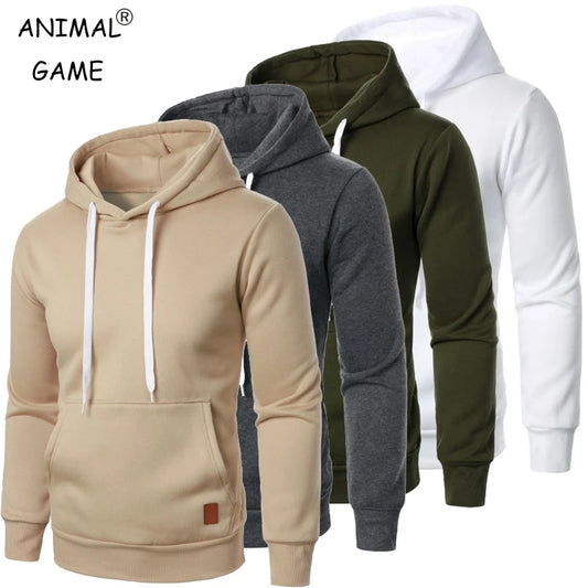 Moletom casual masculino com capuz e cordão, blusa de manga comprida, moda urbana para atividades ao ar livre, cor sólida, leve