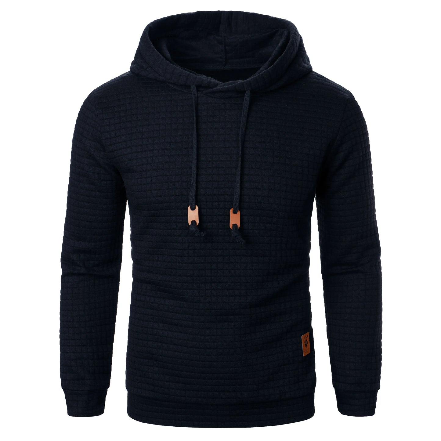 Casaco masculino com capuz, manga comprida, jacquard xadrez, cor quente, outono/inverno