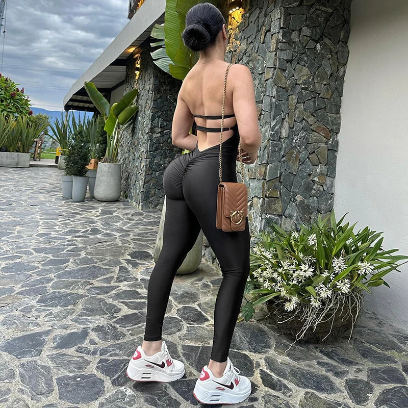 CUTENOVA 2024 Autumn And Winter New Women'S Solid Color Strapless Slim Sexy Big Backless Sleeveless Pencil Jumpsuit Elegant Lady