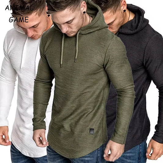 Moletom com capuz masculino de cor sólida, manga comprida, moletom fitness, respirável, streetwear, outono, casacos masculinos