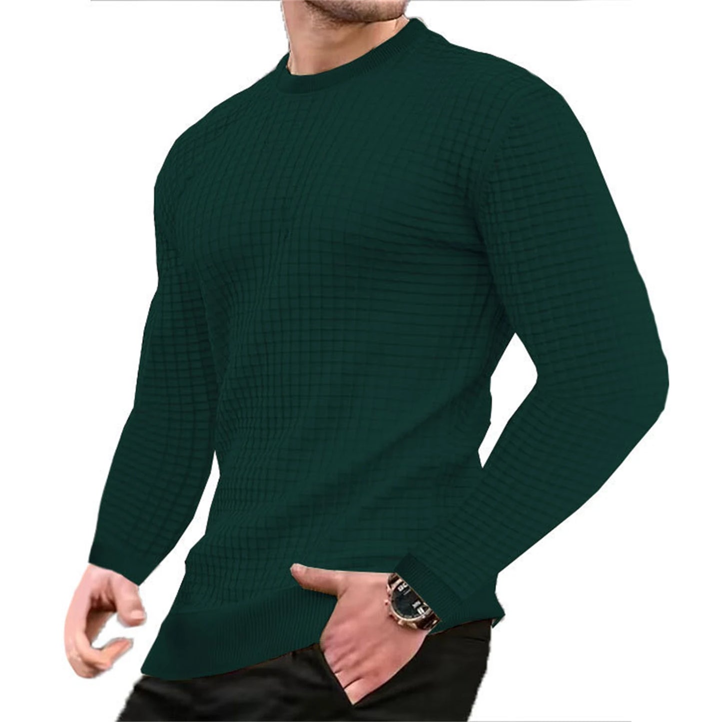 Casaco masculino da moda, xadrez, gola redonda