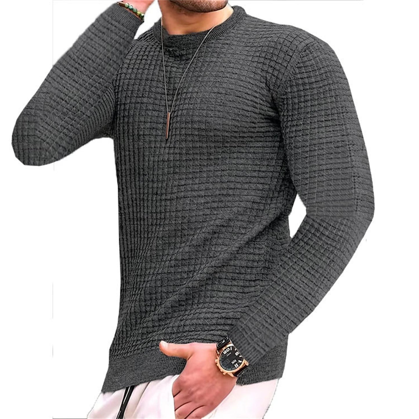 Casaco masculino da moda, xadrez, gola redonda