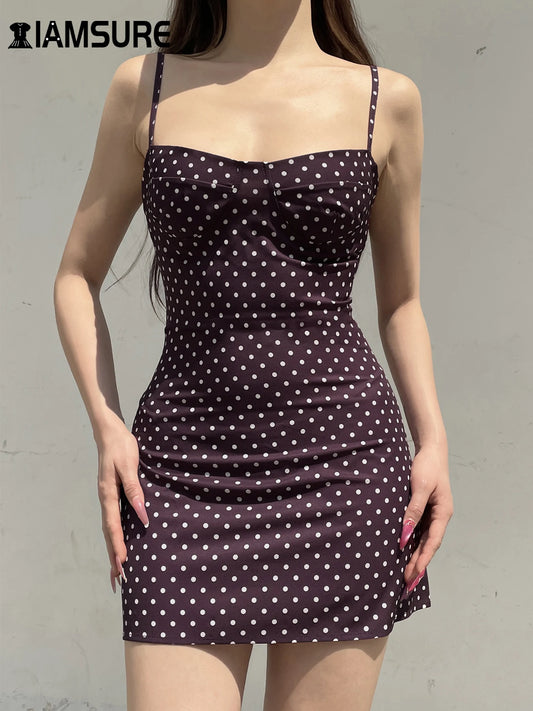 Vestido básico casual com estampa de bolinhas, decote canoa, sem mangas, minivestido feminino marrom, moda verão 2025