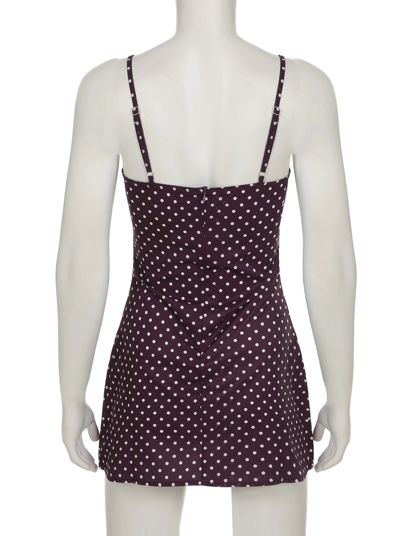 Vestido básico casual com estampa de bolinhas, decote canoa, sem mangas, minivestido feminino marrom, moda verão 2025