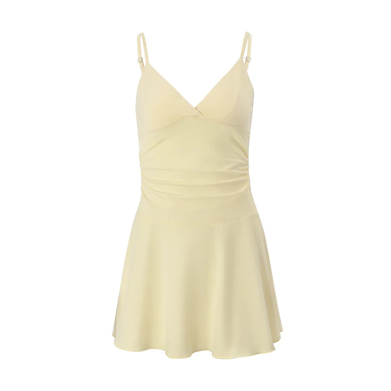 Vestido casual WhereMery, liso, ombro de fora, decote em V, AMARELO