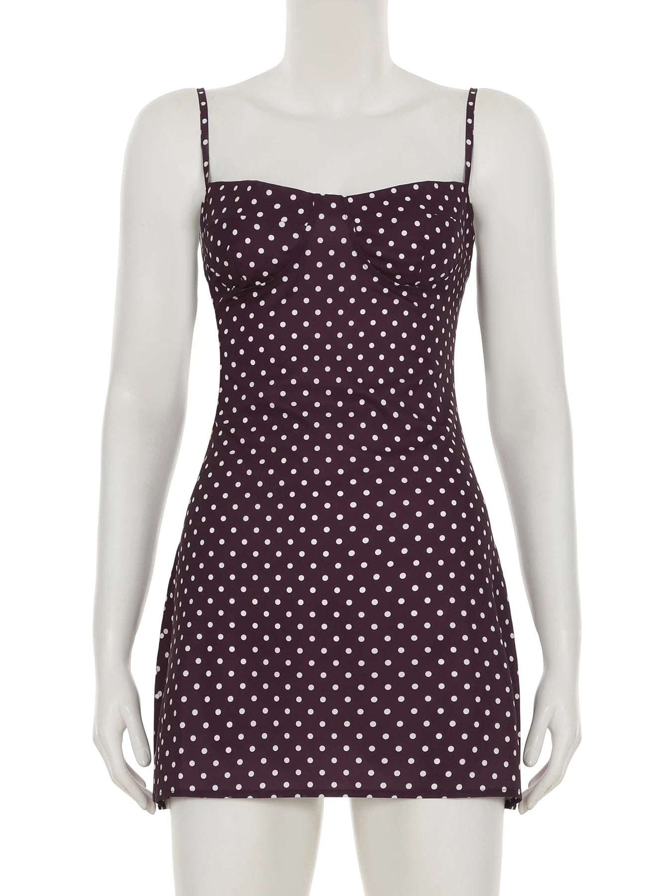 Vestido básico casual com estampa de bolinhas, decote canoa, sem mangas, minivestido feminino marrom, moda verão 2025